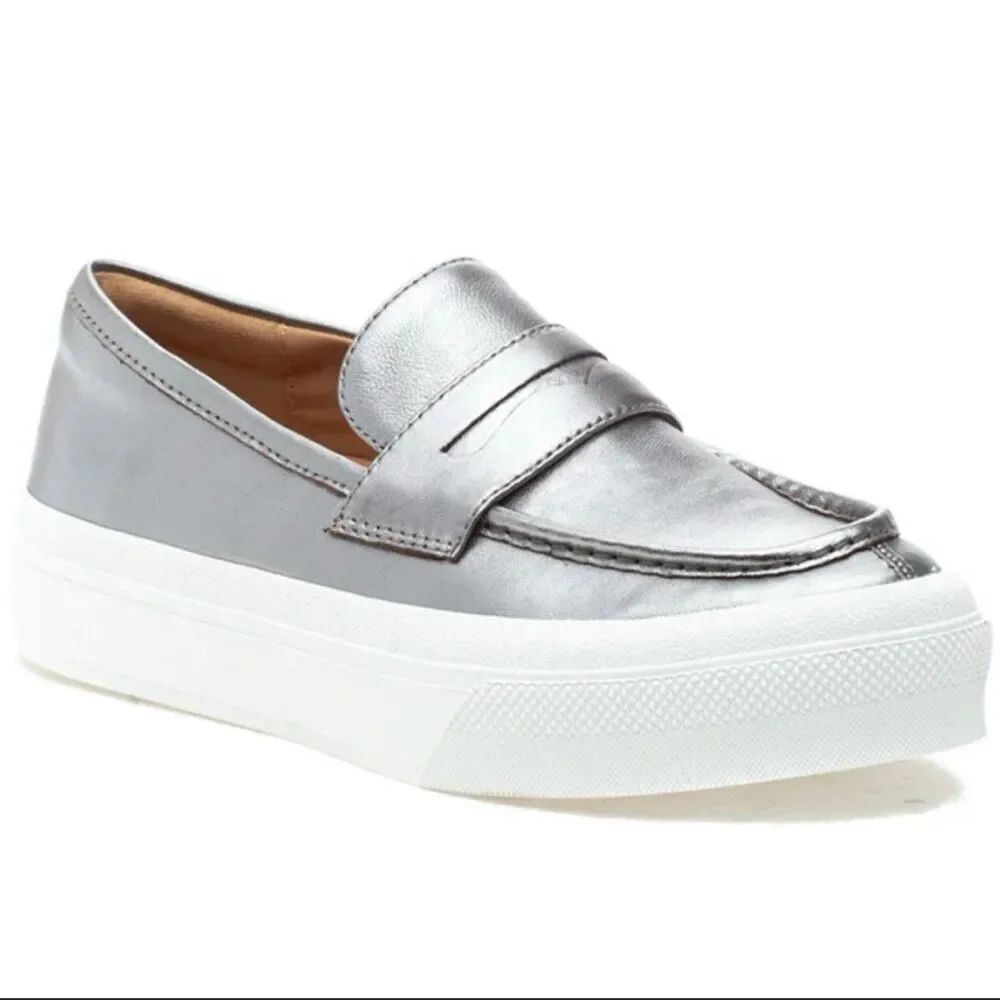 VTG J/Slides Gigi JS Pewter Leather Platform Loafer Sneaker 10 Slip On